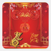 Chinese Red Knot Rat Year 2020 Square Sticker (Voorkant)
