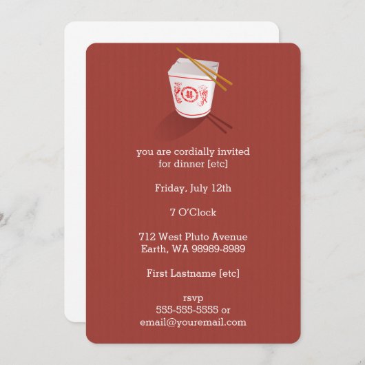 Chinese Restaurant Takeout Box Kaart (Voorkant / Achterkant)