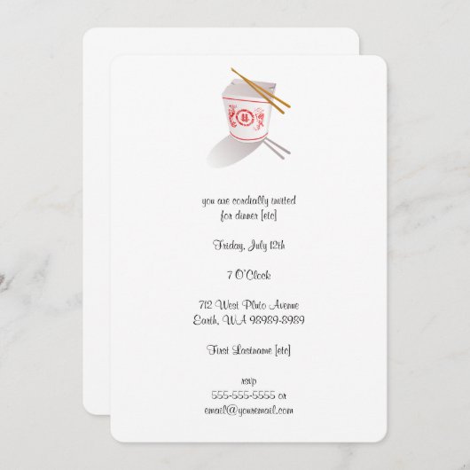 Chinese Restaurant Takeout Box Kaart (Voorkant / Achterkant)