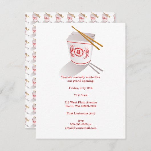 Chinese Restaurant Takeout Box Kaart (Voorkant / Achterkant)