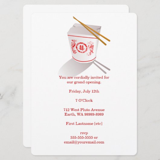 Chinese Restaurant Takeout Box Kaart (Voorkant / Achterkant)