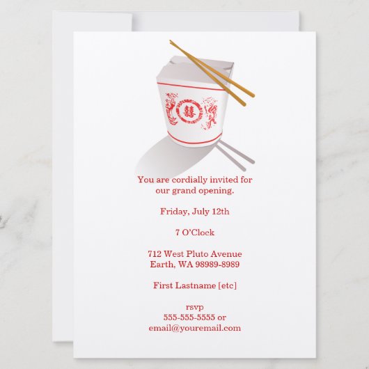 Chinese Restaurant Takeout Box Kaart (Voorkant)