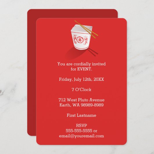 Chinese Restaurant Takeout Box Kaart (Voorkant / Achterkant)