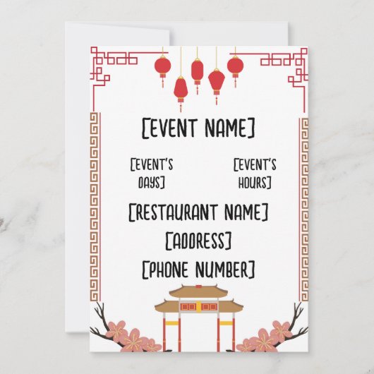 Chinese restaurantevenementen kaart (Voorkant)