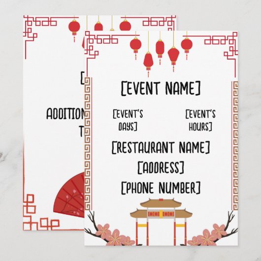 Chinese restaurantevenementen kaart (Voorkant / Achterkant)