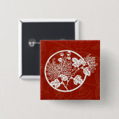 Chinese rode chrysanthemum Glory Vierkante Button 5,1 Cm (Voorkant /achterkant)