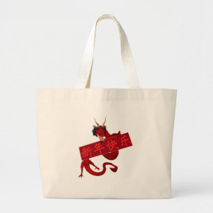 Chinese rode draak grote tote bag