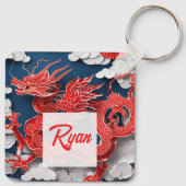 Chinese Rode Draak Nieuwjaar 2024 Monogram SQk01 Sleutelhanger (Achterkant)