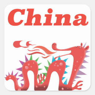 Chinese rode draak vintage reisposter vierkante sticker