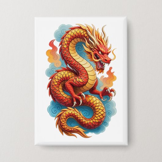 Chinese Rode Draak Vurig Illustratie-67561 Button (Voorkant)