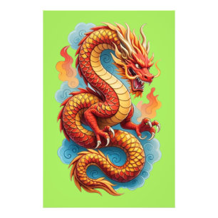 Chinese Rode Draak Vurig Illustratie Foto Afdruk
