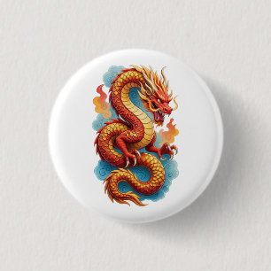 Chinese Rode Draak Vurig Illustratie Ronde Button 3,2 Cm