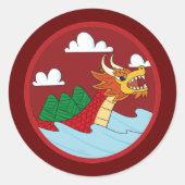 Chinese rode drakenboot ronde sticker (Voorkant)