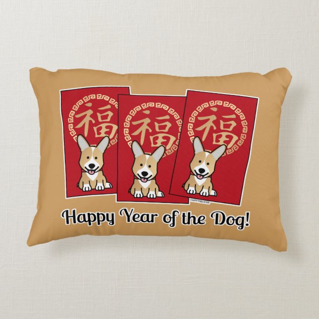 Chinese Rode Envelop Lucky Corgi Jaar van de hond Accent Kussen (Achterkant)