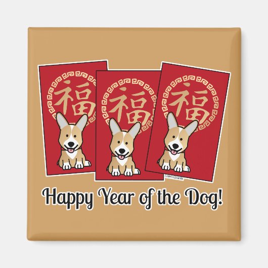 Chinese Rode Envelop Lucky Corgi Jaar van de hond Magneet (Voorkant)