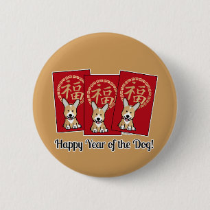 Chinese Rode Envelop Lucky Corgi Jaar van de hond Ronde Button 5,7 Cm
