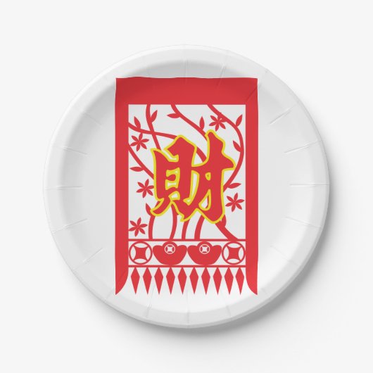 Chinese rode envelop met welvaartssymbool papieren bordje (Voorkant)