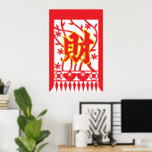 Chinese rode envelop met welvaartssymbool poster (Thuiskantoor)