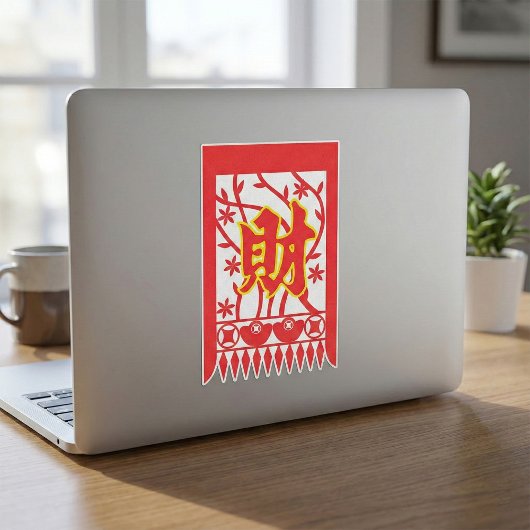 Chinese rode envelop met welvaartssymbool vierkante sticker