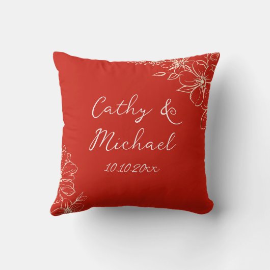 Chinese rode floral script theeceremonie kussen (Achterkant)