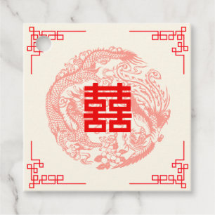 Chinese rode huwelijksceremonie met draak en fenik bedankjes labels