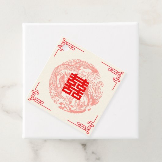 Chinese rode huwelijksceremonie met draak en fenik bedankjes labels (In situ)
