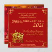Chinese Rode Knoop Ox Jaar 2021 Party Sq Uitnodigi Feestdagenkaart (Voorkant / Achterkant)