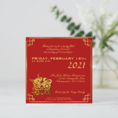Chinese Rode Knoop Ox Jaar 2021 Party Sq Uitnodigi Feestdagenkaart (Staand voorkant)