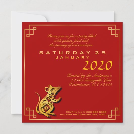 Chinese Rode Knoop Rat Jaar 2020 Partij Plein I Save The Date (Achterkant)