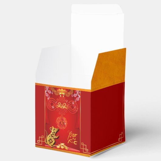 Chinese Rode Knoop Rat Jaar Cube Favoriet Box Bedankdoosjes (Geopend)
