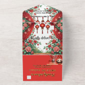 Chinese Rode Lantaarn Oude Gebouwen Trouwjurk All In One Uitnodiging (Buitenkant)