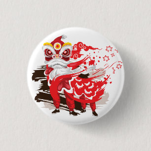 Chinese rode leeuw danser illustratie ronde button 3,2 cm