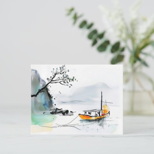 Chinese rommel op rustige wateren briefkaart (Staand voorkant)