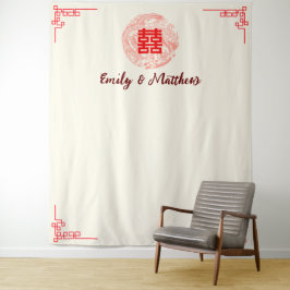 Chinese rood huwelijksdecor met draak en fenis wandkleed