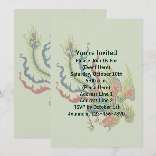 Chinese Rooster Art Design Party Kaart (Voorkant / Achterkant)