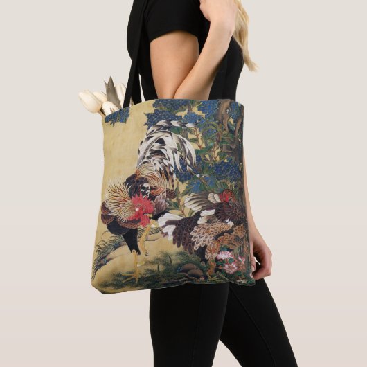 Chinese rooster nieuwjaar 2017 Japans schilderij B Tote Bag (Dichtbij)