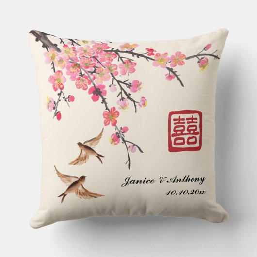 Chinese schilderkunst bloem vogel bruiloft kussen (Achterkant)