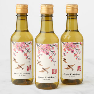 Chinese schilderkunst bloemen en vogels bruiloft wijn etiket