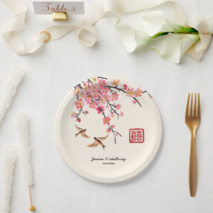 Chinese schilderkunst bloemen vogels bruiloft  papieren bordje