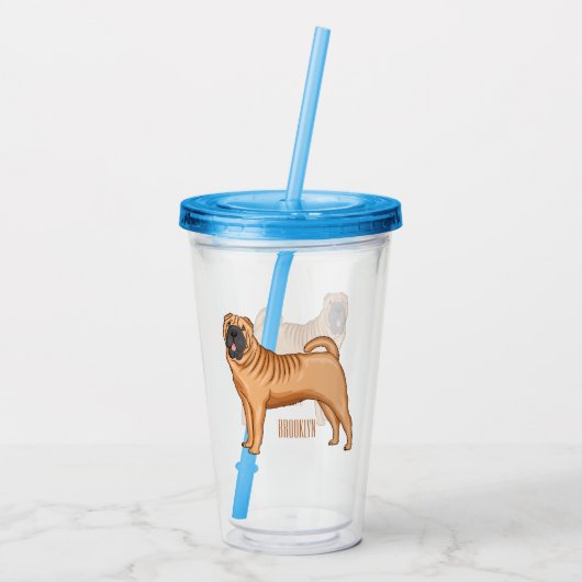 Chinese Shar-Pei cartoon illustratie Acryl Drinkbeker (Achterkant)