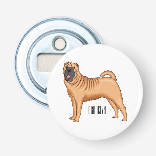 Chinese Shar-Pei cartoon illustratie Button Flesopener (Voorkant)