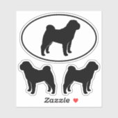 Chinese Shar-Pei Dog Silhouettes Vinyl Sticker Set (Vel)