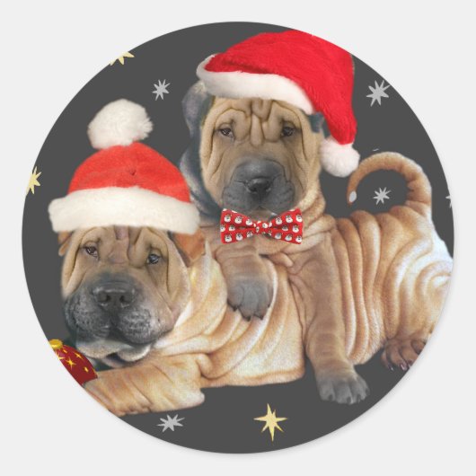 Chinese Shar-pei Een vrolijk kerstcadeau Ronde Sticker (Voorkant)