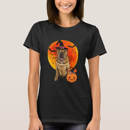 Chinese Shar-Pei Hond Halloween Jack O Lantaarn Po T-shirt (Voorkant)