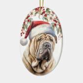 Chinese Shar-Pei Hond Holly Berry Kerstmis Keramisch Ornament (Links)