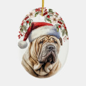 Chinese Shar-Pei Hond Holly Berry Kerstmis Keramisch Ornament (Voorkant)