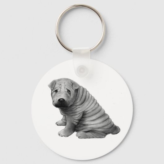 CHINESE SHAR-PEI: PENCIL REALISME: DOG SLEUTELHANGER (Voorkant)