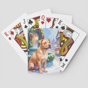 Chinese Shar-Pei Sneeuwstad Fontein Kerst Kunst Pokerkaarten