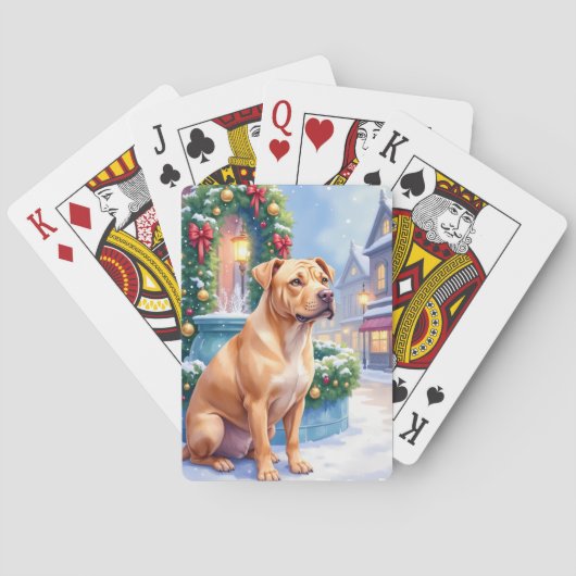 Chinese Shar-Pei Snowy Town Fountain Christmas Art Pokerkaarten (Achterkant)