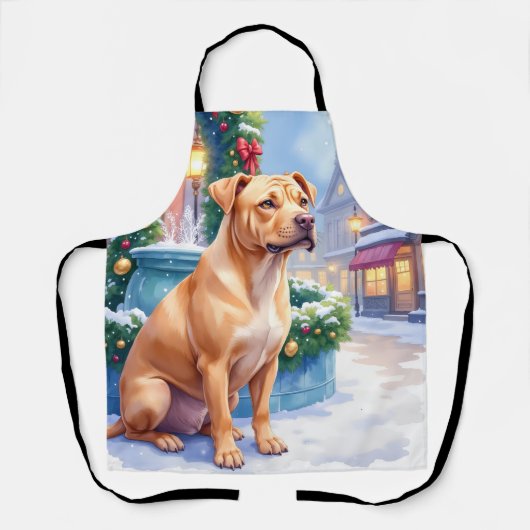 Chinese Shar-Pei Snowy Town Fountain Christmas Art Schort (Voorkant)